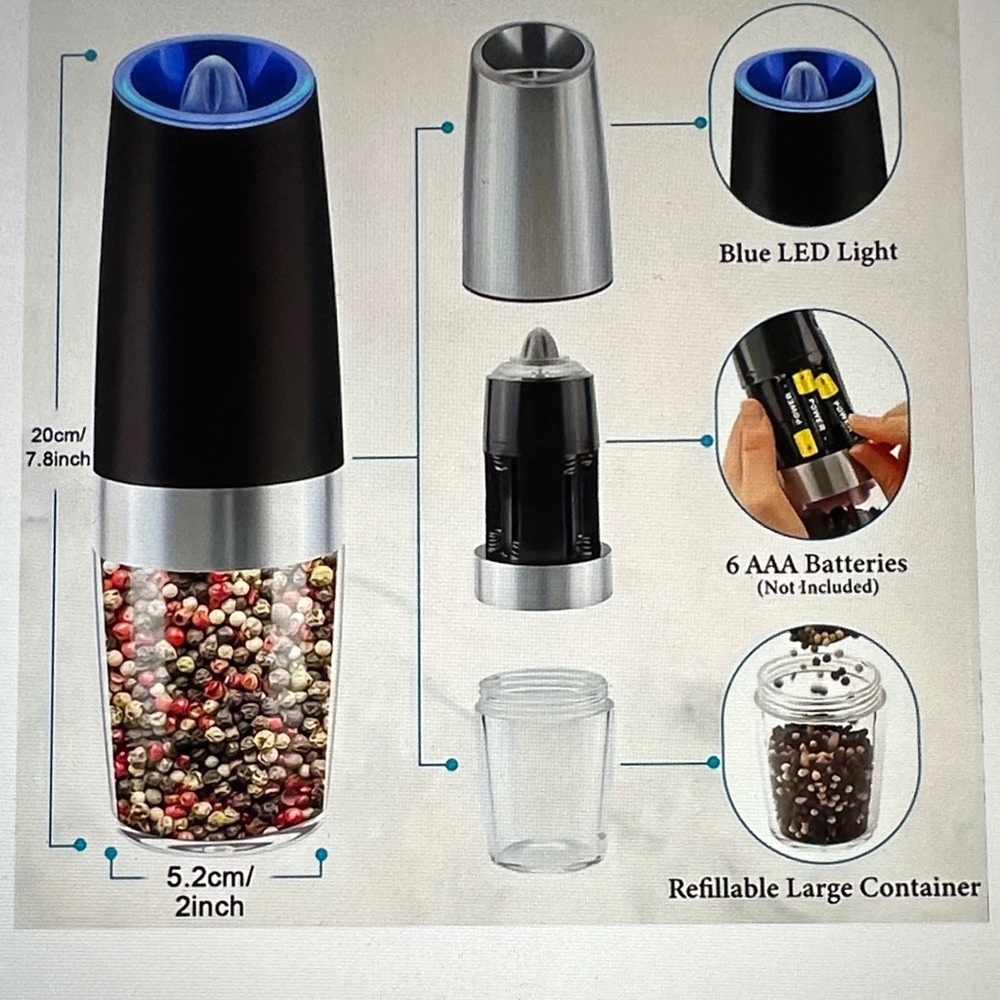 Electric Pepper Grinder with Blue LED Light